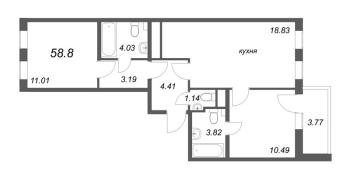 3 ккв (Евро) № 10е Корп.: 1 Уч. 12 , Секция е  в ЖК Аэросити Club