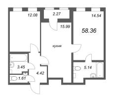 3 ккв (Евро) № 6з Корп.: 1 Уч. 12 , Секция з  в ЖК Аэросити Клаб