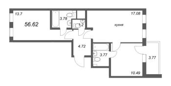 3 ккв (Евро) № 16г Корп.: 1 Уч. 12 , Секция г  в ЖК Аэросити Клаб