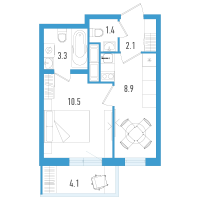 1 ккв № 10к Корп.: 3 Уч. 21 , Секция 10  в ЖК Аэросити
