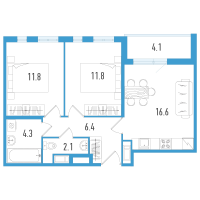 3 ккв (Евро) № 72ж Корп.: 5 Уч. 18 , Секция 7  в ЖК Аэросити