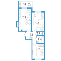 3 ккв (Евро) № 13к Корп.: 3 Уч. 21 , Секция 10  в ЖК Аэросити