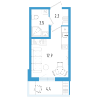 Студия № 5к Корп.: 3 Уч. 21 , Секция 10  в ЖК Аэросити