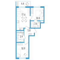 3 ккв (Евро) № 18к Корп.: 3 Уч. 21 , Секция 10  в ЖК Аэросити