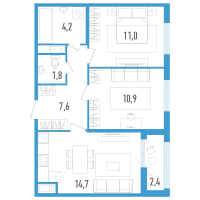 2 ккв № 109з Корп.: 6 Уч. 20 , Секция 8  в ЖК Аэросити