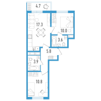 3 ккв (Евро) № 12к Корп.: 3 Уч. 21 , Секция 10  в ЖК Аэросити