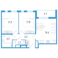 3 ккв (Евро) № 40ж Корп.: 5 Уч. 18 , Секция 7  в ЖК Аэросити