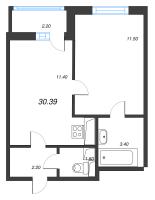 1 ккв № 51м Корп.: 4 Уч. 17 , Секция 12  в ЖК Аэросити