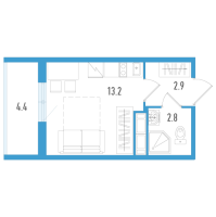 Студия № 45в Корп.: 5 Уч. 18 , Секция 3  в ЖК Аэросити
