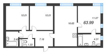 4 ккв (Евро) № 1а Корп.: 7 Уч. 23 , Секция а  в ЖК Аэросити