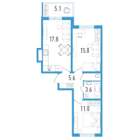 3 ккв (Евро) № 1к Корп.: 3 Уч. 21 , Секция 10  в ЖК Аэросити