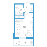 Студия № 11к Корп.: 3 Уч. 21 , Секция 10  в ЖК Аэросити