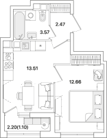 2 ккв (Евро) № 487 Корп.: 2 , Секция 2  в ЖК Академик