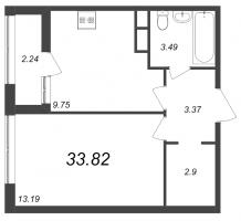 1 ккв № 184 Корп.: 1.2 , Секция 2  в ЖК Академик