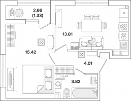 1 ккв № 112 Корп.: 1.1 , Секция 1  в ЖК Академик