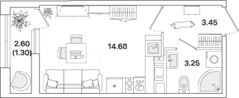 Студия № 493 Корп.: 2 , Секция 2  в ЖК Академик