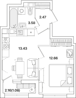 2 ккв (Евро) № 637 Корп.: 3 , Секция 3  в ЖК Академик