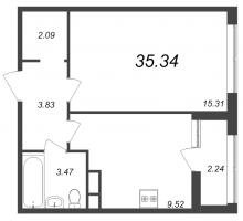 1 ккв № 202 Корп.: 1.2 , Секция 2  в ЖК Академик