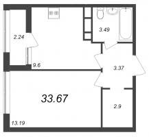 1 ккв № 233 Корп.: 1.2 , Секция 2  в ЖК Академик