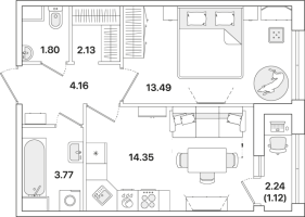 2 ккв (Евро) № 517 Корп.: 3 , Секция 3  в ЖК Академик