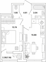 2 ккв (Евро) № 356 Корп.: 1.3 , Секция 3  в ЖК Академик