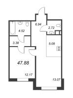 2 ккв (Евро) № 40 Корп.: 1 , Секция A  в ЖК Акцент