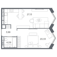2 ккв (Евро) № 54 Корп.: 1 Уч. А , Секция 2  в ЖК Акватория