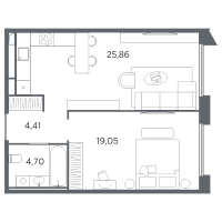 2 ккв (Евро) № 34 Корп.: 1 Уч. А , Секция 2  в ЖК Акватория