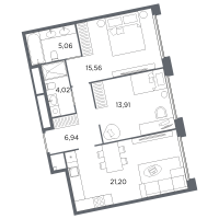 3 ккв (Евро) № 257 Корп.: 2 , Секция 10  в ЖК Акватория