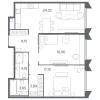 3 ккв (Евро) № 3 Корп.: 1 Уч. А , Секция 1  в ЖК Акватория