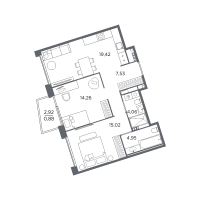 3 ккв (Евро) № 347 Корп.: 2 Уч. Б , Секция 12  в ЖК Акватория