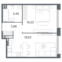 2 ккв (Евро) № 117 Корп.: 2 Уч. Б , Секция 4  в ЖК Акватория