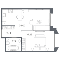 2 ккв (Евро) № 2 Корп.: 1 Уч. А , Секция 1  в ЖК Акватория