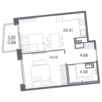 2 ккв (Евро) № 208 Корп.: 2 Уч. Б , Секция 7  в ЖК Акватория