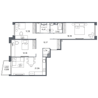 4 ккв (Евро) № 116 Корп.: 2 Уч. Б , Секция 4  в ЖК Акватория