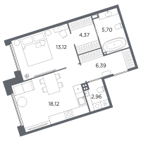 2 ккв (Евро) № 338 Корп.: 2 Уч. Б , Секция 12  в ЖК Акватория