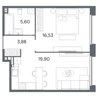 2 ккв (Евро) № 107 Корп.: 2 Уч. Б , Секция 4  в ЖК Акватория