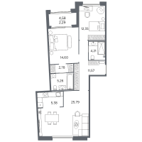 4 ккв (Евро) № 68 Корп.: 2 Уч. Б , Секция 3  в ЖК Акватория