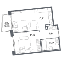 2 ккв (Евро) № 188 Корп.: 2 Уч. Б , Секция 7  в ЖК Акватория