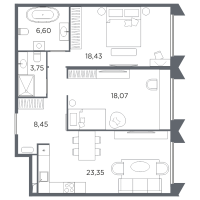3 ккв (Евро) № 33 Корп.: 1 Уч. А , Секция 2  в ЖК Акватория