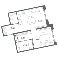 2 ккв (Евро) № 261 Корп.: 2 Уч. Б , Секция 10  в ЖК Акватория