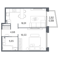 2 ккв (Евро) № 108 Корп.: 2 Уч. Б , Секция 4  в ЖК Акватория