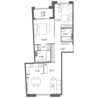 4 ккв (Евро) № 88 Корп.: 2 Уч. Б , Секция 3  в ЖК Акватория