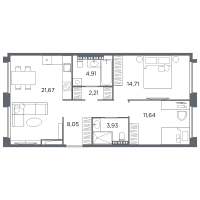 3 ккв (Евро) № 89 Корп.: 2 , Секция 3  в ЖК Акватория
