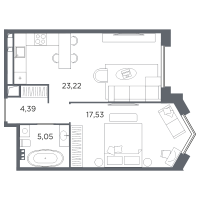 2 ккв (Евро) № 14 Корп.: 1 Уч. А , Секция 1  в ЖК Акватория
