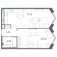 2 ккв (Евро) № 46 Корп.: 1 Уч. А , Секция 2  в ЖК Акватория