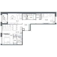 4 ккв (Евро) № 13 Корп.: 1 , Секция 1  в ЖК Акватория