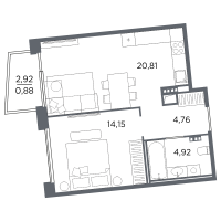 2 ккв (Евро) № 198 Корп.: 2 Уч. Б , Секция 7  в ЖК Акватория