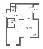 2 ккв № 713 Корп.: 1 , Секция 11  в ЖК Аквилон All in 3.0