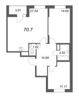 3 ккв (Евро) № 328 Корп.: 1 , Секция 5  в ЖК Аквилон All in 3.0